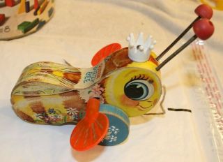 Vintage Fisher - Price Wood Wooden Queen Buzzy Bee 444 Pull Toy