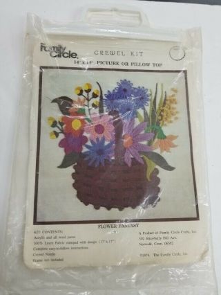 1974 Vtg Avon Flower Fantasy Crewel Kit 14 " X 14 " Pic Or Pillow Top 1/2 Worked