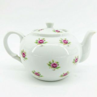 Vintage Shabby Chic Pink Rose Floral White Teapot 8 " X 5.  5 "