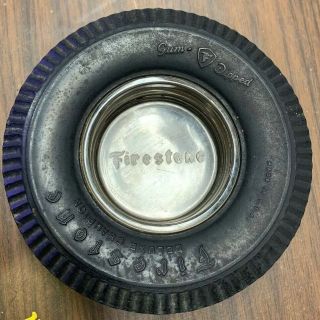 Firestone Rubber Tire Glass Ashstray Vintage Gum Dipped