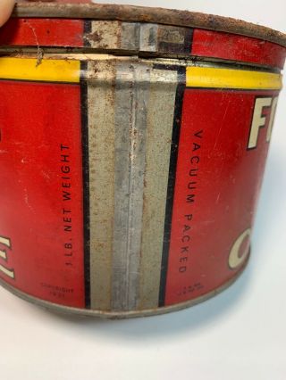Vintage Tin Folgers Coffee Can 1 lb collectible 1931 Copyright 3