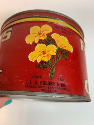 Vintage Tin Folgers Coffee Can 1 lb collectible 1931 Copyright 5