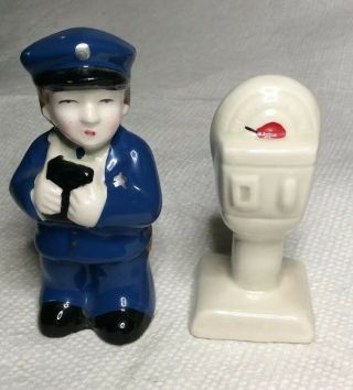 Vintage Norcrest “meter Maid” Cop & Parking Meter Ceramic Salt & Pepper Shakers
