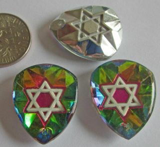 4 Vintage German Glass Jewish Star Intaglio 1 - Sided Triangle Pendant 22mm X 18mm