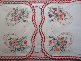 Colorful Vintage Embroidered Flowers Table Runner Or Dresser Scarf