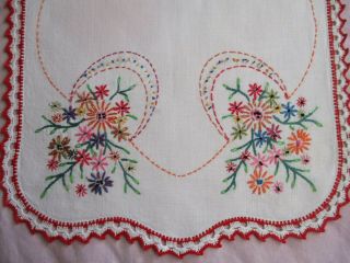 Colorful Vintage Embroidered Flowers Table Runner or Dresser Scarf 2