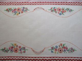 Colorful Vintage Embroidered Flowers Table Runner or Dresser Scarf 3