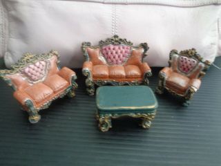 Vintage Sofa Loveseat Chair Table Set Doll House Furniture