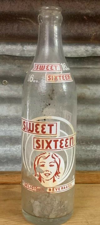 Vtg 50s Sweet Sixteen 16 Oz Detroit Michigan Glass Soda Pop Bottle Crate 1 Rare
