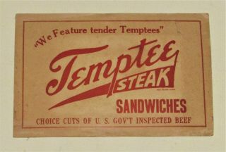 Vintage Temptee Steak Sandwiches Sign Harris Cafe Route 66 Restaurant Diner Food