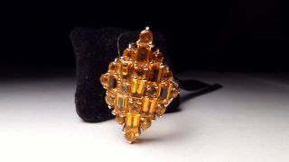 Vtg 18k Yellow Gold Sterling Silver Citrine Stone Signed Large Face Ring Size 7