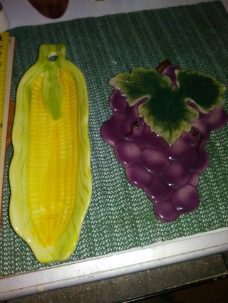 Two Vintage Fruit/vegi.  Spoon Rest/holder.  Unique Design Of Corn And Grape Shape