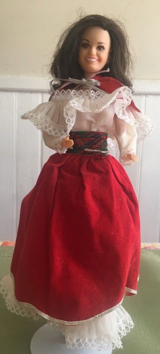 Vintage Barbie Marie Osmond Doll In Barbie Velvet Red Dress White Ruff