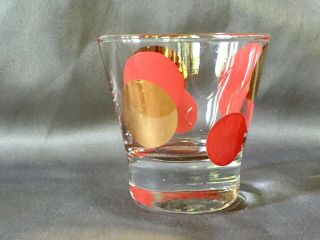 Vtg Mcm Russel Wright Eclipse Flamingo Red/gold Moons/polka Dots Shot Glass Htf