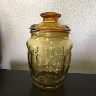L E Smith Vintage Amber Yellow Glass Canister Apothecary Jars W/ Lid