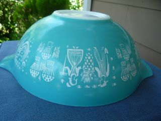 Vintage PYREX AMISH BUTTERPRINT turquoise 444 Cinderella Handles 4 Qt bowl 2