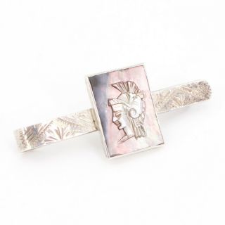 Vtg 900 Silver - Mother Of Pearl Carved Roman Warrior Cameo Tie Clip - 6.  5g