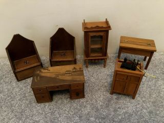 Dollhouse Miniature Wood Wooden Furniture Chairs Desk Shackman China Cabinet