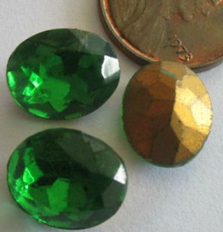 24 Vintage German Glass Green Faceted Oval Curveback Stones 12mm X 10mm