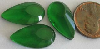 35 Vintage German Glass Big Green Unfoiled Drop Stones 20mm X 11mm