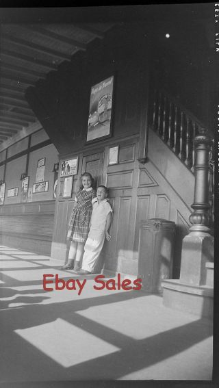 W2 - Vintage Photo Negative - Little Boy And Girl At Train Station?