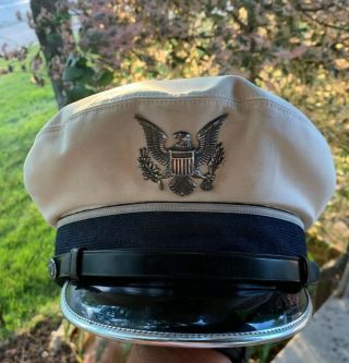 Vintage Military Us Air Force White Cadet Dress Cap Hat With Badge Flight Ace