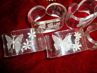 Vintage: Set (8) Clear Butterfly & Floral Nature Theme Napkin Ring Holders 200