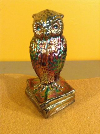 Vintage Degenhart Art Glass Owl On Books Paperweight Figurine