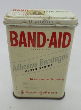 Vintage Band - Aid Mercurochrome Tin Box Johnson & Johnson,  31 Band - Aids