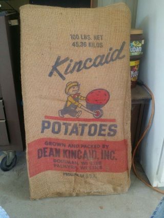 Vintage Dean Kincaid Palymra Wisconsin Burlap Potatoe Sack Bag 100 Pounds Rare