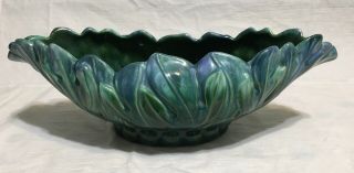 Vintage 50s/60s Royal Haeger Blue/green Leaf Pottery Bowl Centerpiece Dundee