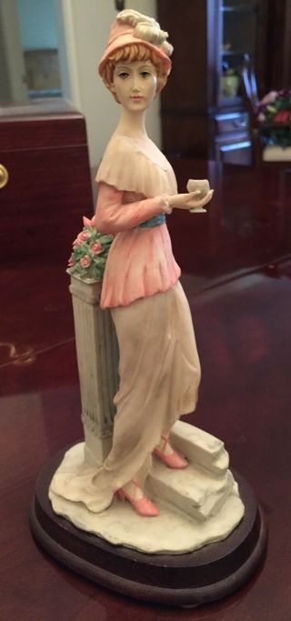 Vintage Porcelain Lady Figurine On Wood Pedestal 9 ".