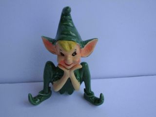 Vintage Gilner Ceramic Green Pixie Elf Sitting Figurine