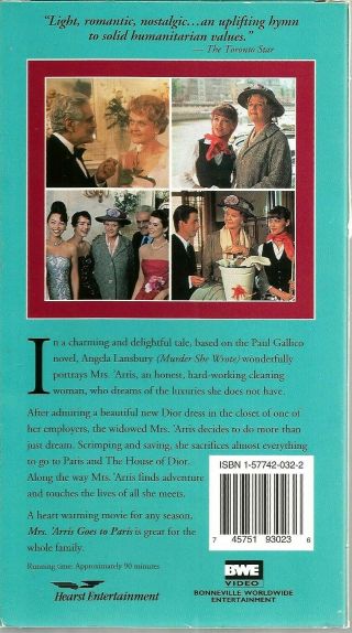 Mrs.  Arris Goes to Paris VHS 1992 Angela Lansbury Diana Rigg Omar Sharif Vintage 2