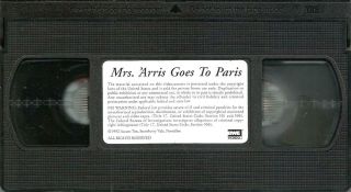 Mrs.  Arris Goes to Paris VHS 1992 Angela Lansbury Diana Rigg Omar Sharif Vintage 4