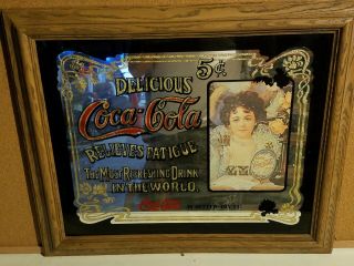 Coca - Cola Mirrored Bar Sign Large Vintage “5 Cents - Relieves Fatigue” Gorgeous
