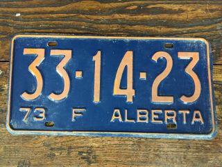 Vtg 1973 Alberta License Plate 33 14 23 Vehicle Tag Ab Canada Blue Orange