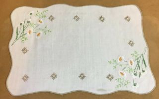 Vintage Rectangle Doily,  Very Light Beige,  Linen,  Embroidery Flower Design