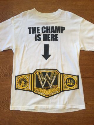 John Cena " The Champ Is Here " T - Shirt Hlr United States Hlr Belt Med Strap Vtg