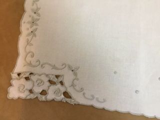 Vintage Rectangle Doily,  Linen,  Beige,  Floral Embroidery With Cut Work 4