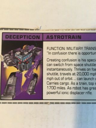 Transformers G1 Vintage 1984 Astrotrain Tech Spec File Card