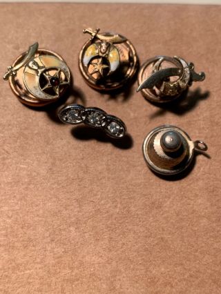 4 Freemason Mason Masonic Pins 1 Sterling 1 - 14k Lapel Pinbacks Tie Tack Vintage