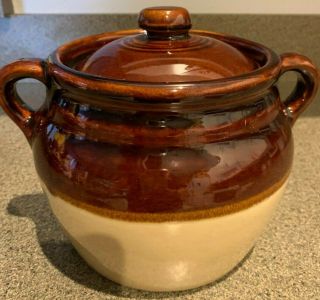 Vintage Western Stoneware 0606 Bean Pot 6 Quart With Lid 6 " Maple Leaf