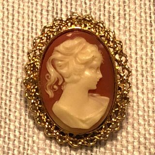 Vintage Gold Tone Cameo Brooch Pin