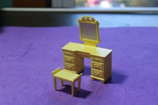 Vtg Dollhouse Miniature Marx Marxie Mansion Bedroom Vanity Bench Set Furniture