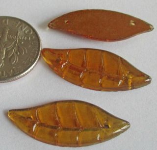 21 Vintage German Glass Big Gold Textured Wavy Leaf Sew - On Stones 25mm X 10mm