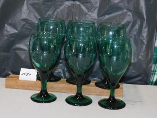 6 Vintage Libbey Juniper Green,  Gold Trim Wine/water Goblets Glass