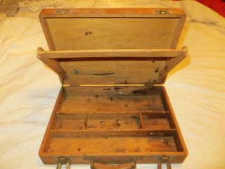 Vintage Artist Wood Painters Box Traveling Case Divided Suitcase