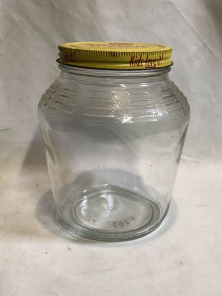 Vintage Kroger Grocery Food Co Embossed Clear Glass Peanut Butter Jar 7 " Tall