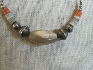 Old Navajo Stamped Sterling Silver Bench Bead Necklace 16 Great Vintage Item